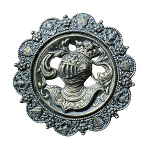 Button Antique - Metal Pictorial, Detailed Border, Pierced, Unusual Constriction, 2-Piece - Large