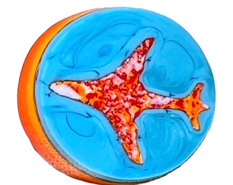 Button Studio ~ Airplane, Tile, Sheet Overlay, Hand-Faceted, Orange Glass Base - Medium