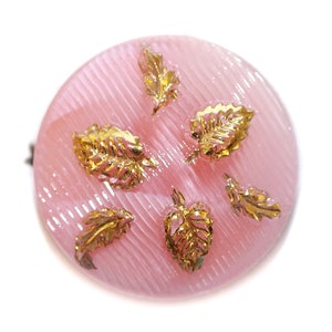 Button - Moonglow, Vintage, Pictorial, Leafs, Paste, Gold Trim - Small