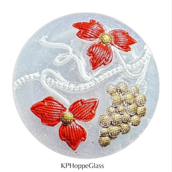 Button Antique - Grapes & Flowers, Clam Broth, Victorian Glass - Medium