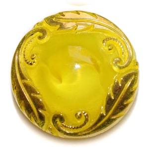 Button ~ Vintage Yellow Pictorial Moonglow - Small