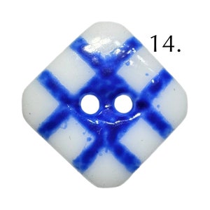 Button Antique - #14. 8-Sided, China Stencil, White Body with Blue Transfer - Small