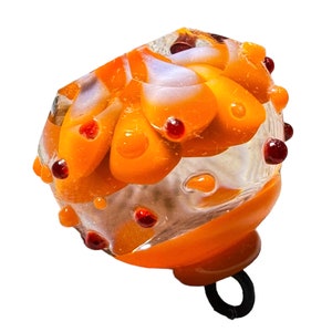 Button Glass - Paperweight, Murine Implosion, Hand Faceted, Orange Base - Medium