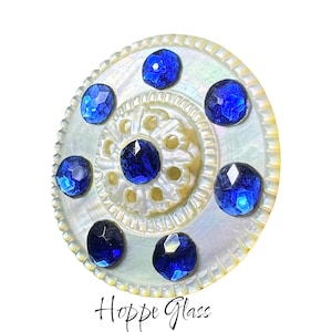 Button Old - 18th Century, 2-Piece Pearl, Cobalt Hand-Faceted Paste, Pin-Shank - Large