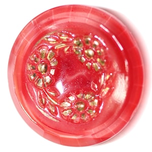 Button ~ Glass Vintage Red Pictorial Moonglow - Small