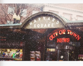 Foto da Praça Harvard - Foto icônica de notícias de fora da cidade, impressão da Praça Harvard, foto de Cambridge Boston, foto de decoração de inverno
