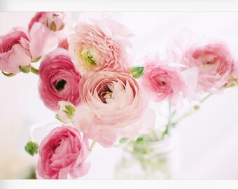 Flower Photography, Pink Ranunculus Wall Art, Pink Girls Room, Romantic Home Decor, Pink Flowers Print, Ranunculus Still Life, Pink Flowers