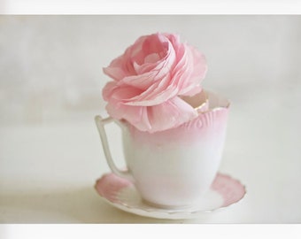 Still Life Photography, Rose Photo, Vintage Tea Cup Photo, Floral Wall Art, Girls Room Wall Art, Romantic Wall Art, Pink Rose Photo