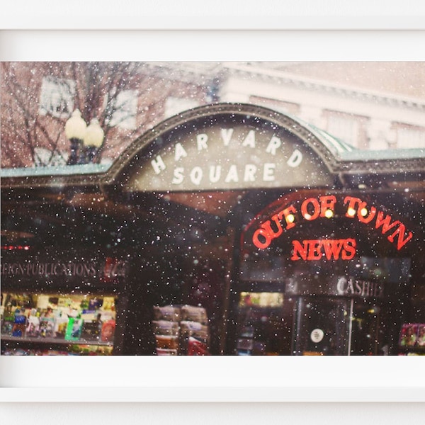 Harvard Square Photo - Iconic Out Of Town News Photo,  Harvard Square Print, Cambridge Boston Photo, Winter Decor Photo