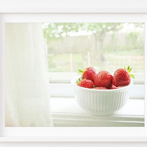 Kitchen Wall Art, Strawberry Photo, Fruit Print, Kitchen Art, Red and White, Strawberry Wall Art, Strawberry Print, Farmhouse Kitchen Decor,