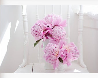 Peony Photograph, Still Life Photography, Pink and White Wall Art, Botanical Print, Pale Pink Peony Print, Girls Room Wall Art, Peonies