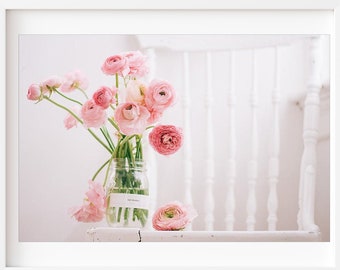 Romantic Wall Art, Ranunculus Print, Feminine Photography, Nursery Art, Flower Photo, Pink Ranunculus, Feminine, Home Decor, Floral Art