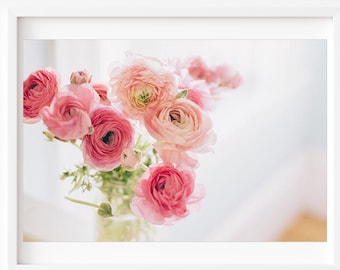 Romantic Wall Art, Ranunculus Print, Feminine Photography, Nursery Art, Flower Photo, Pink Ranunculus, Feminine, Home Decor, Floral Art
