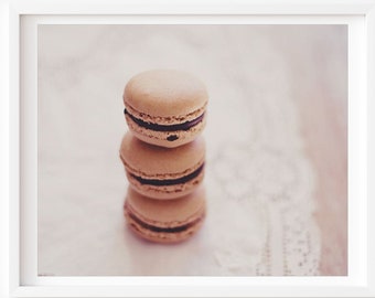 Kitchen Wall Art, Chocolate Macarons Photo, Macarons Print, Food Photography, Laudree, Still Life Food Photo, Whimsical Food Print