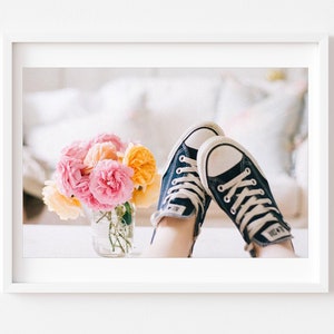 Teen Room Wall Art, Girls Bedroom Art, Sneakers photo, Teen Room Decor, Whimsical Wall Decor, Flower Photo, Sneakers Print, Feminine image 1