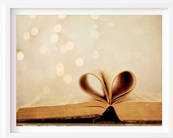 Heart Book Photo, Heart Photo, Book Photo, Reading Lovers Gift, Love Photo, Romantic Wall Art, Book Wall Art, Book Lovers Gifts, Warm Tones