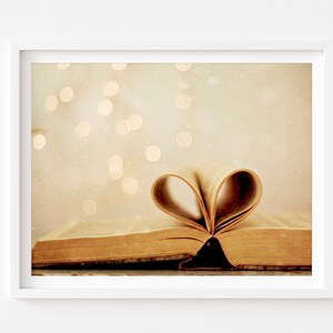 Heart Book Photo, Heart Photo, Book Photo, Reading Lovers Gift, Love Photo, Romantic Wall Art, Book Wall Art, Book Lovers Gifts, Warm Tones image 1