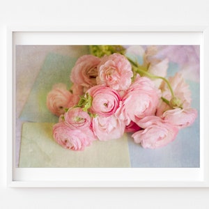 Still Life Photography Pink Bouquet Ranunculus Flowers Photo Soft Romantic Watercolor Texture Still Life Girls Room Decor Pastel Pink Art image 1