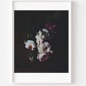 Still Life Photography, Moody Dark Floral, Dark Roses Print, Dark Floral Print, Roses Photo, Roses Print, Floral Dark Background, Moody Art image 1