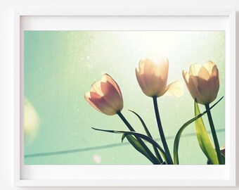 Spring Photo, Tulips Print, Botanical Wall Art, Tulip Photo, Green Floral Print, Flower Photo, Happy Wall Art, Bright Vivid Floral Photo,
