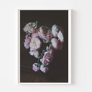 Still Life Photography, Dark Botanical Print, Floral Black Wall Art, Moody Romantic Floral, English Roses Print, Modern Fine Art Photography