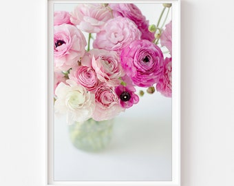 Ranunculus Photo, Pink Flower Photo, Girls Room Wall Art, Romantic Wall Art, Ranunculus Print, Flower Photography, Botanical Print