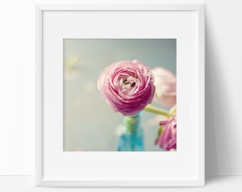 Ranunculus Print, Ranunculus Photo, Ladybug Print, Insect Photo, Pink Ranunculus Wall Art, Girls Room Wall Art, Ranunculus Wall Art, Floral