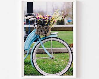 Fotografia de bicicleta vintage, foto de bicicleta, bicicleta retrô, decoração retrô, foto de bicicleta vintage, bicicleta com flores, decoração de fazenda