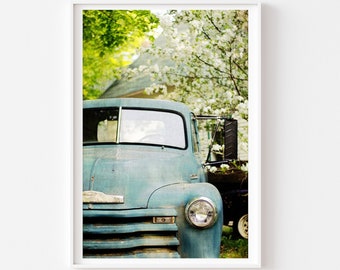 Vintage Truck Photo, Old Truck Photograph, Rustic Decor, Boys Room Wall Art, Blue Green Decor, Vintage Truck Print, Farmhouse Style Art,