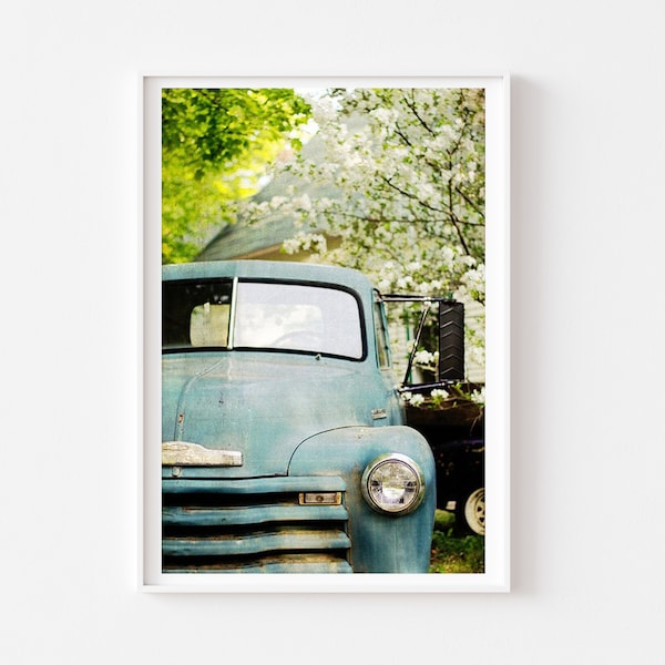 Vintage Truck Photo, Old Truck Photograph, Rustic Decor, Boys Room Wall Art, Blue Green Decor, Vintage Truck Print, Farmhouse Style Art,