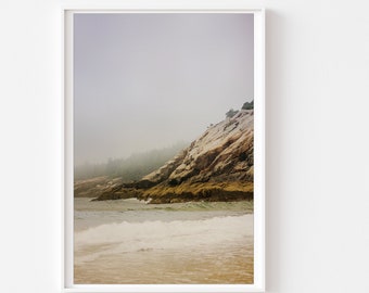 Maine Coast Print, Beach Photography, Beige Brown Wall Art, Rustic Landscape Photo, Maine Photo, Sand Beach, Office Wall Art, Beach Photo