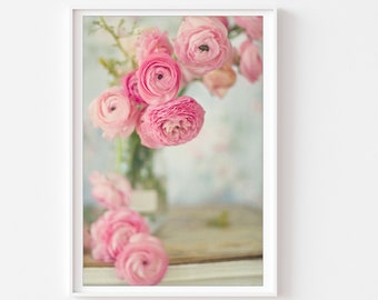 Ranunculus Photo, Pink Wall Art, Floral Wall Art, Girls Room Art, Botanical Print, Ranunculus Print, Pink Flower Photo, Nursery Art, Pink