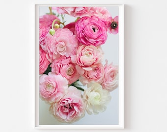 Ranunculus Print, Pink Flower Photo, Girls Room Wall Art, Romantic Wall Art, Ranunculus Photography, Feminine Wall Art, Botanical Print