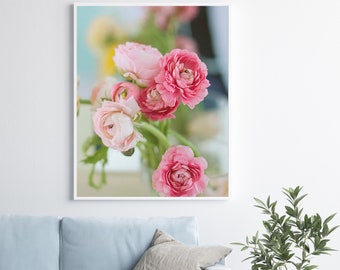 Romantic Wall Art, Ranunculus Print, Feminine Photography, Nursery Art, Flower Photo, Pink Ranunculus, Feminine, Home Decor, Floral Art