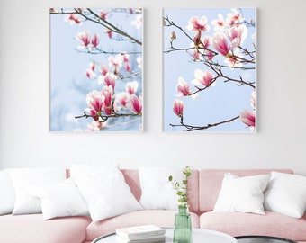 Magnolia Flower Photography Set of 2 Prints - Botanical Prints, Pink Wall Art, Floral Wall Art, Romantic Home Decor, Pastel Print, Blossoms