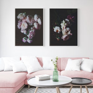 Photography Set, Dark Botanical Prints, Black Floral Wall Art, Photo Set of Two Prints, English Roses Fine Art Photography, English Roses