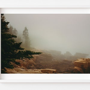 Maine Landscape Photography, Rustic Wall Art, Foggy Maine Photo, Schoodic Peninsula Print, Nature Photography, Coastal Wall Art, Maine Photo image 1