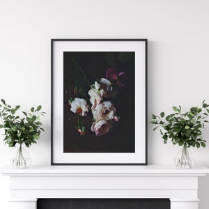 Still Life Photography, Moody Dark Floral, Dark Roses Print, Dark Floral Print, Roses Photo, Roses Print, Floral Dark Background, Moody Art image 2