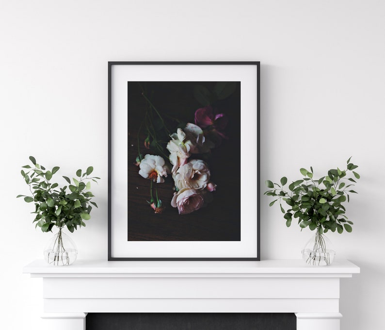 Still Life Photography, Moody Dark Floral, Dark Roses Print, Dark Floral Print, Roses Photo, Roses Print, Floral Dark Background, Moody Art image 2
