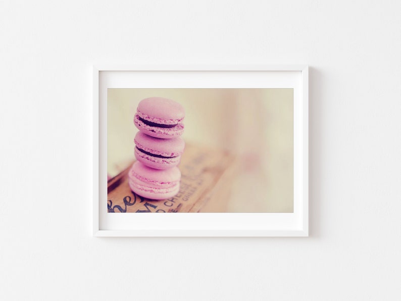 Pink Macaron Photo, Macaron Print, Kitchen Wall Art, Pink Macaron Print, Food Photography, Still Life Print, Pastries Print, Sweets Photo image 1