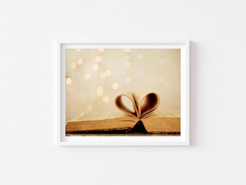 Heart Book Photo, Heart Photo, Book Photo, Reading Lovers Gift, Love Photo, Romantic Wall Art, Book Wall Art, Book Lovers Gifts, Warm Tones image 1