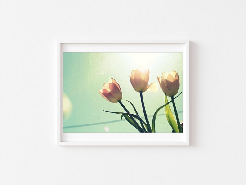 Spring Photo, Tulips Print, Botanical Wall Art, Tulip Photo, Green Floral Print, Flower Photo, Happy Wall Art, Bright Vivid Floral Photo, image 1