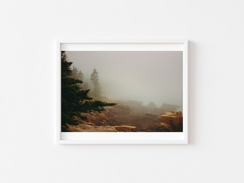 Maine Landscape Photography, Rustic Wall Art, Foggy Maine Photo, Schoodic Peninsula Print, Nature Photography, Coastal Wall Art, Maine Photo image 1