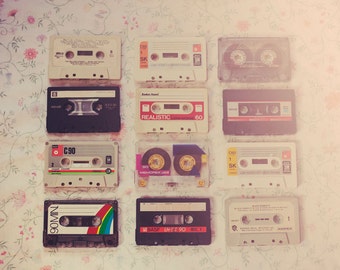 Vintage Cassette Photo, Vintage Tapes Print, Hipster Wall Art, Retro Music Room Print, Whimsical Wall Art, 80's Mixed Tape Photo, Retro Art