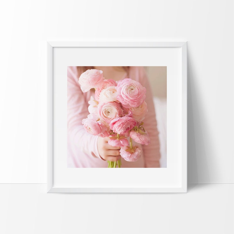 Pink Girls Room Wall Art, Pink Floral Photography, Ranunculus Print, Nursery Photography, Ranunculus Photo, Pastel Floral Wall Art, Floral image 1