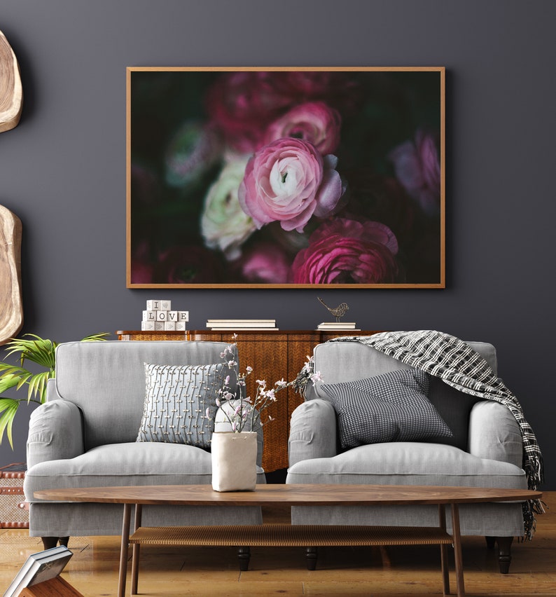 Still Life Photography, Dark Moody Floral Print, Ranunculus Print, Dark Floral Photo, Botanical Print, Nature Photo, Moody Wall Art, Print image 2