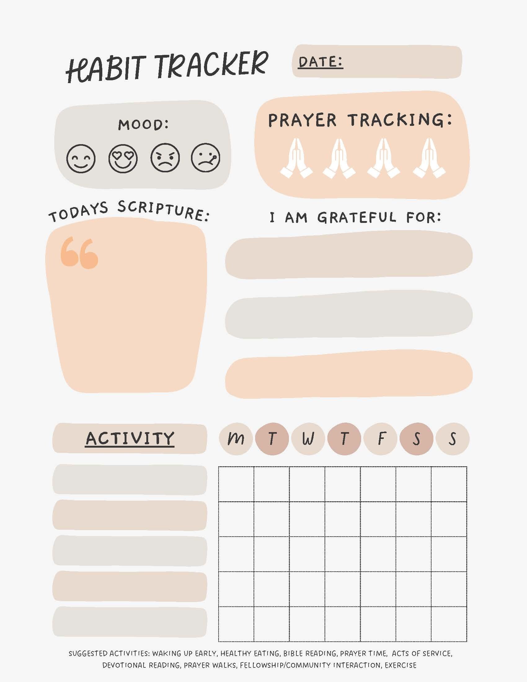 Simple Aesthetic Habit Tracker | Printable | Gratitude Prayer | Digital ...