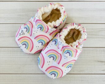 Rainbow Baby Shoes, Boho Rainbow Heart Moccasins, Crib Shoes, Baby