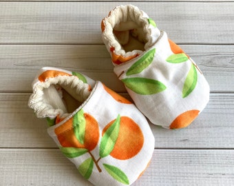 Orange baby booties, little cutie, citrus baby moccasins, orange baby gift, baby shower, tangerine baby outfit, toddler orange clothes