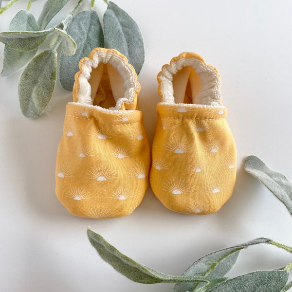 Sun baby boy shoes, here comes the son, sunshine crib moccasins,  celestial boho booties, preemie, toddler slippers, baby shower gift